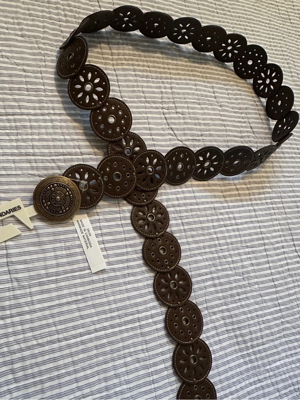 NEW Brown Disc Belt Ornate Bronze Medallion Buckle Plus 2x 3x